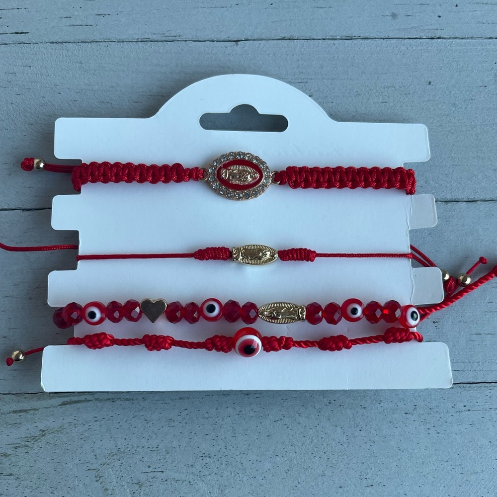 Evil eye and Virgen de Guadalupe bracelets